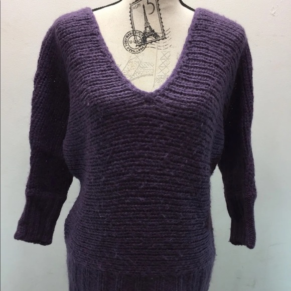 American Eagle Outfitters Cable Knit Women Sweater S V-Neck Mohair Wool Purple - Picture 2 of 6